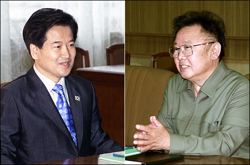 단독 면담을 하고 있는 정동영 통일부 장관과 김정일 국방위원장.[사진-통일부]
