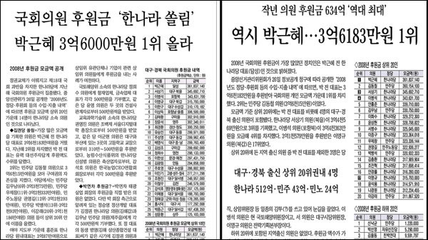 2009년 3월 27일자 <매일신문>과 <영남일보>(오른쪽)