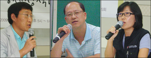 (왼쪽부터) <우리복지시민연합> 은재식 사무처장, < MB독재반대 대구비상시국회의> 이대영 집행위원장, <민주노총대구본부> 박진강 교육정책국장 / 사진. 평화뉴스 유지웅 기자