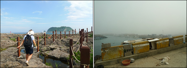 (사진 왼쪽) 서귀포 새섬에서... / 짙은 해무 낀 법환 포구