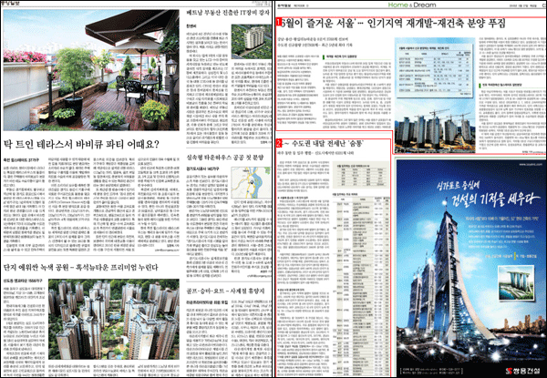 중앙일보 '부동산'(5.20.C6면)과 동아일보 'Home & Dream'(5.27.C3면) 섹션