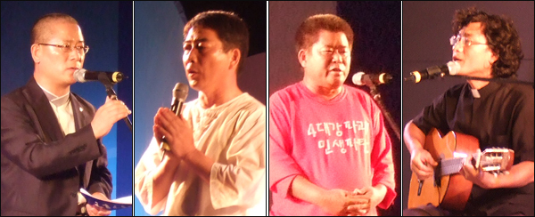 (왼쪽부터) 대구원불교 서기태 교무, 전국농민회 경북도연맹 신택주 의장, 대구경북골재원노조 전병록 위원장, 성공회 성요한 신부 / 사진. 평화뉴스 박광일 인턴기자