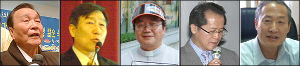 (왼쪽부터) 강창덕 고문, 박정우 이사장, 원유술 신부, 김병준 이사장, 김석진 교수