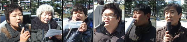 왼쪽부터 홍혜주 전국장애인부모연대 대구시지부 수석부회장, 박명애 대구장애인차별철폐연대 상임대표, 하용준 경산장애인자립생활센터 소장, 노금호 대구장애인차별철폐연대 집행위원장, 서창호 인권운동연대 상임활동가, 서승엽 장애인지역공동체 사무처장