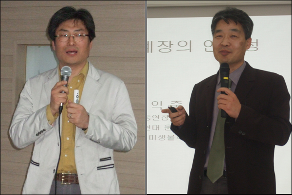 (왼쪽) <환경보건시민센터> 최예용 소장과 <경주환경운동연합> 김익중 상임의장 / 사진. 평화뉴스 박광일 기자