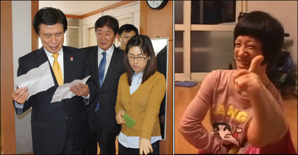 김범일 대구시장이 뇌병변 1급 장애인인 이정화(28.사진 오른쪽)씨가 쓴 편지를 읽고 있다. 손이 불편한 이씨는 발가락으로 컴퓨터 자판을 두드리며 긴 시간동안 이 편지를 썼고, 4월 8일 중구 남산동에 있는 자립생활체험홈을 방문한 김 시장에게 편지를 전했다. 대구시는 "이씨에게 도움 줄 수 있는 방안을 검토 중"이라는 밝혔다 / 사진 제공. 대구사람장애인자립생활센터