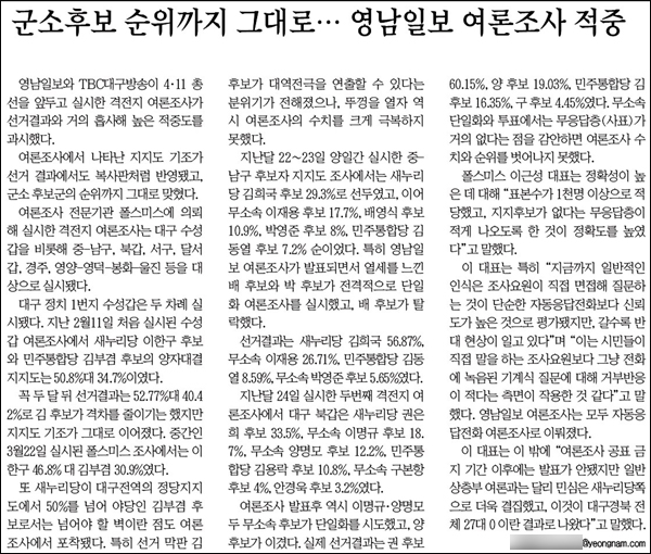 <영남일보> 2012년 4월 13일자 4면(선거)