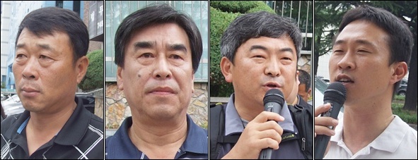 (왼쪽부터) 최상은 전국농민회총연맹 경북도연맹 의장, 백현국 대구경북진보연대 상임대표, 임성열 민주노총 대구본부장, 김선우 대구경북진보연대 집행위원장(2012.6.29) / 사진. 평화뉴스 김영화 기자
