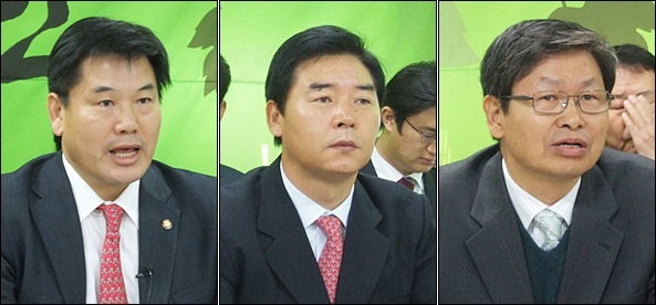 (왼쪽부터) 홍의락, 오중기, 강태호 상임선대위원장 (2012.11.22) / 사진. 평화뉴스 김영화 기자