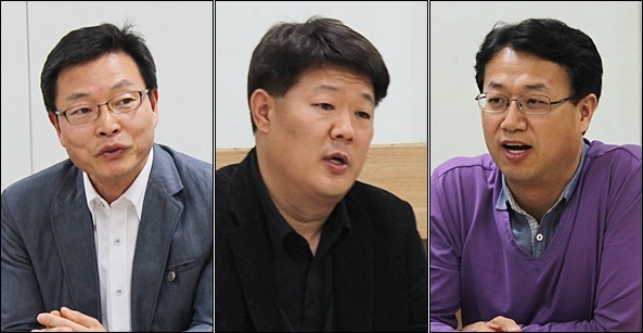 (왼쪽부터)통합진보당 대구시당 이대동 사무처장, 정의당 이영재 북구의원, 노동당 장태수 서구의원(2014.3.26.대구시민센터) / 사진. 평화뉴스 김영화 기자