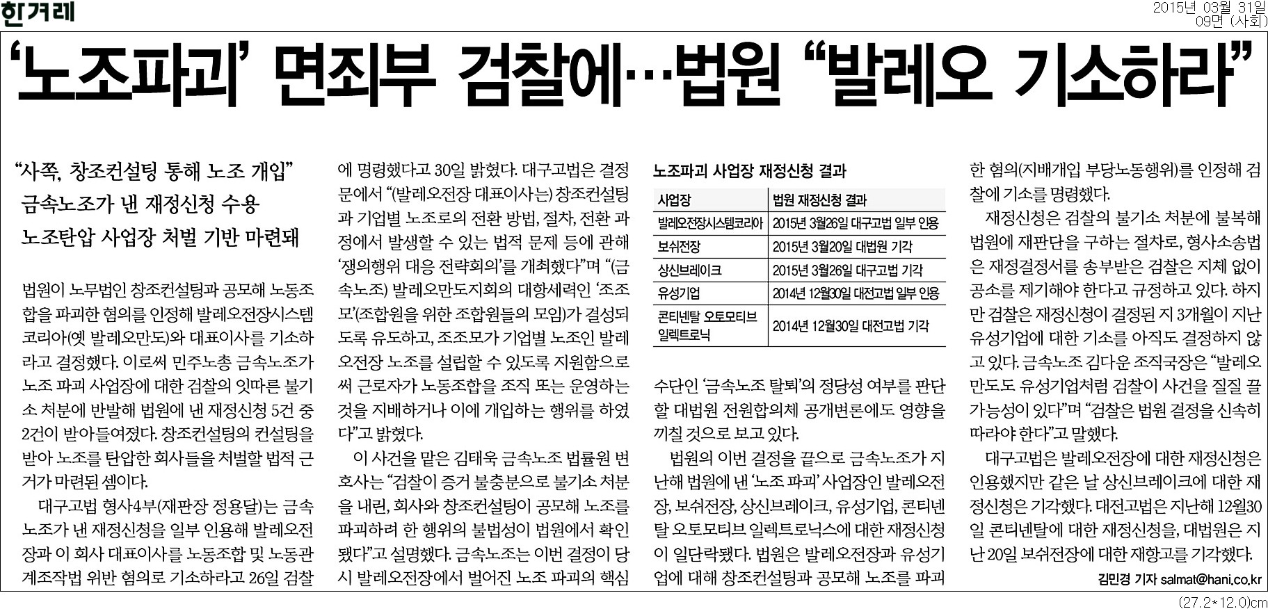 <한겨레> 2015년 3월 31일자 9면(사회)