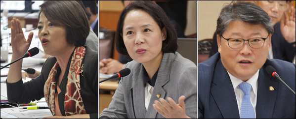(왼쪽부터)새정치연합 진선미, 임수경 의원, 새누리당 조원진 의원(2015.9.21) / 사진.평화뉴스 김영화 기자