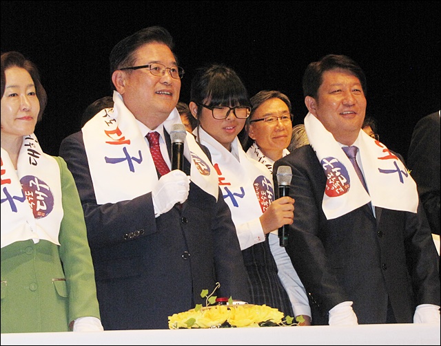 (왼쪽부터) 권은희 의원, 우동기 교육감, 권영진 시장(2015.10.7) / 사진.평화뉴스 김영화 기자