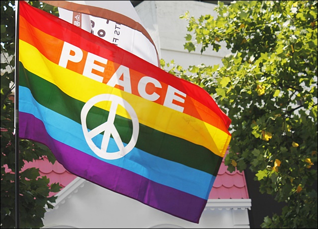 'PEACE(평화)' 무지개 깃발이 휘날리는 동성로(2016.6.26) / 사진.평화뉴스 김영화 기자