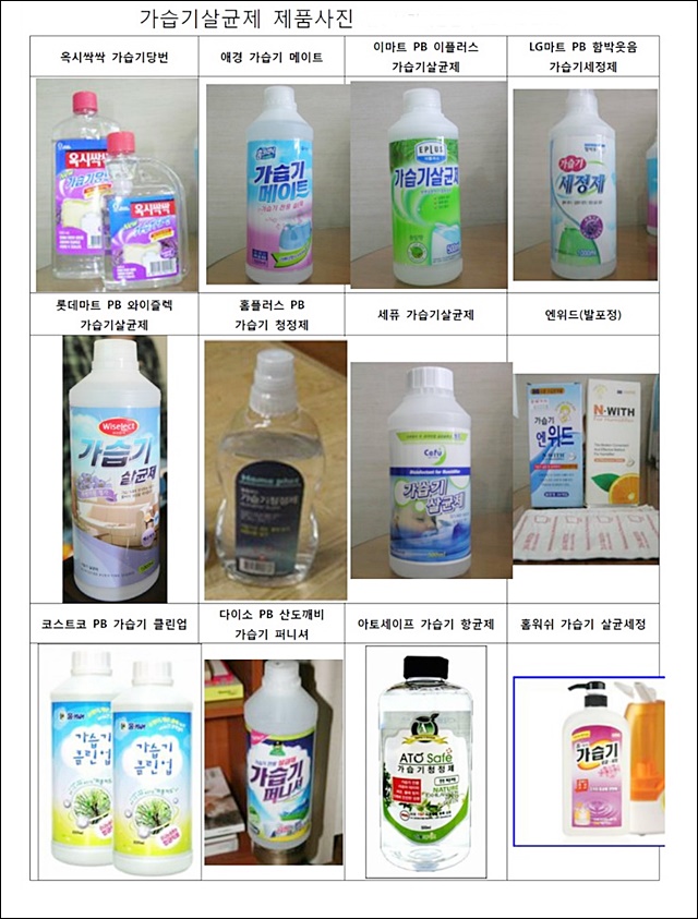 국내에 판매된 '가습기 살균제' 제품 12종 / 자료 출처.환경보건시민센터