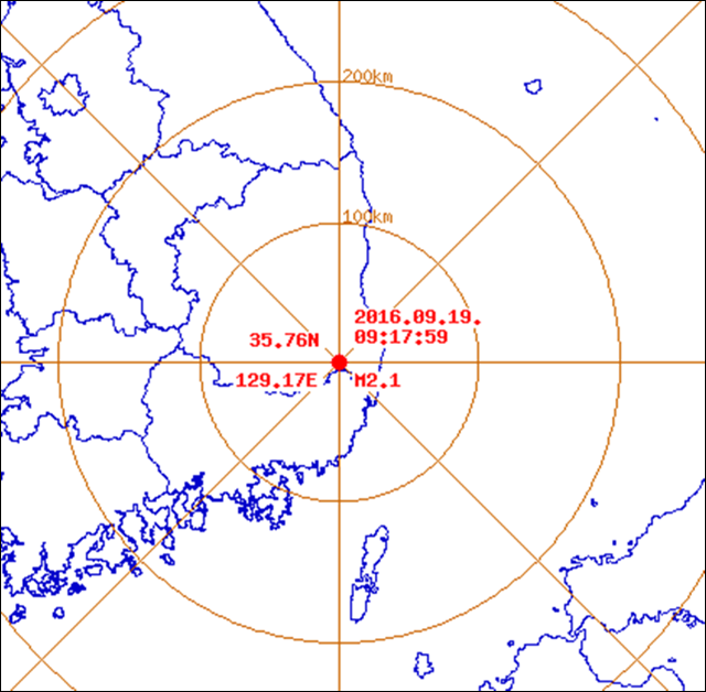 19일 저녁 8시 33분 경북 경주 남남서쪽에서 규모 4.5의 지진이 발생했다 / 자료 출처.기상청