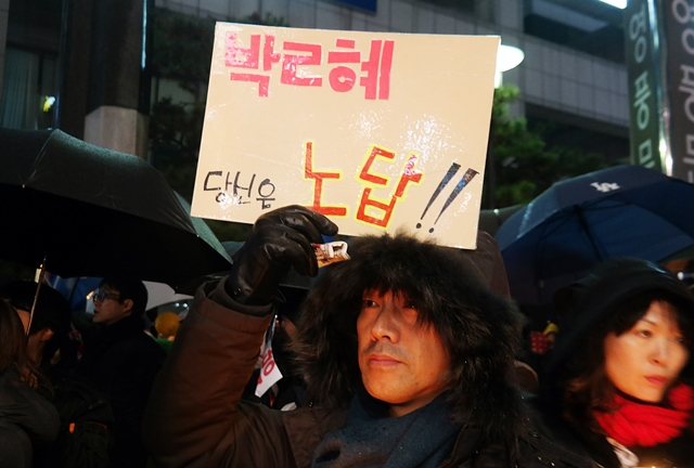 대통령을 비판하는 피켓을 든 대구시민(2016.11.26) / 사진.평화뉴스 김지연 기자