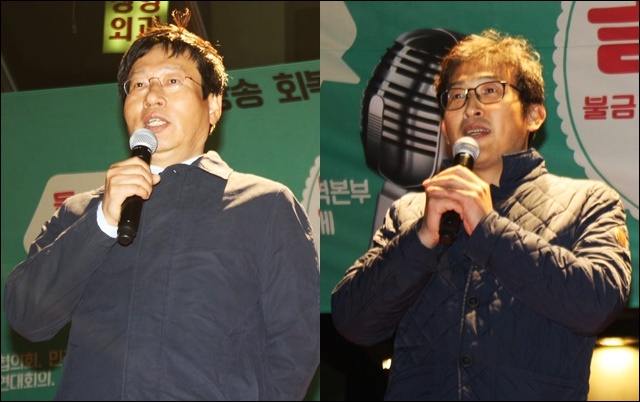 (왼쪽부터)김환균 위원장, 도건협 MBC본부 수석(2017.10.13) / 사진. 평화뉴스 김영화 기자