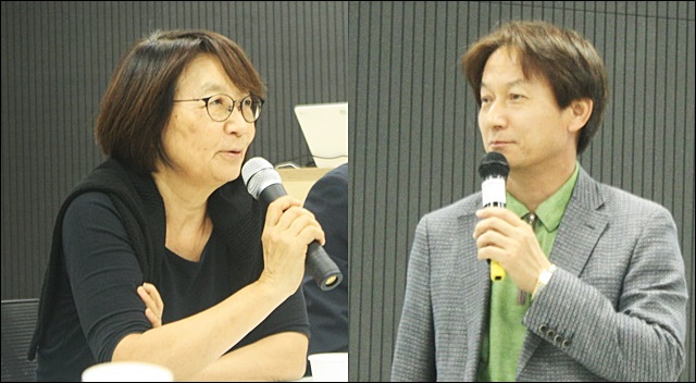 (왼쪽부터)조한혜정 명예교수, 박상우 교수(2017.10.16) / 사진.평화뉴스 김영화 기자