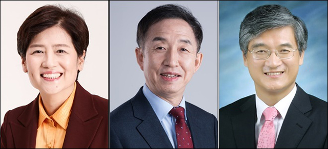 (왼쪽부터)강은희, 김사열, 홍덕률 대구교육감 선거 예비후보