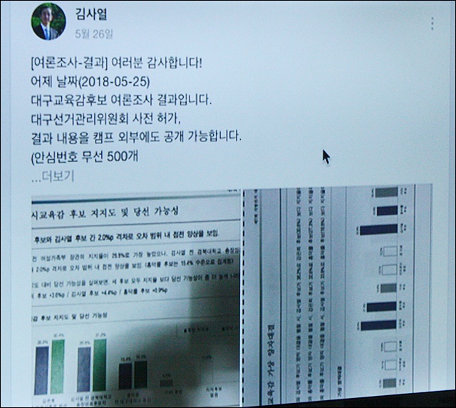 홍 캠프측이 제공한 김 후보 측의 여론조사 결과 왜곡·편집 온라인 게시물