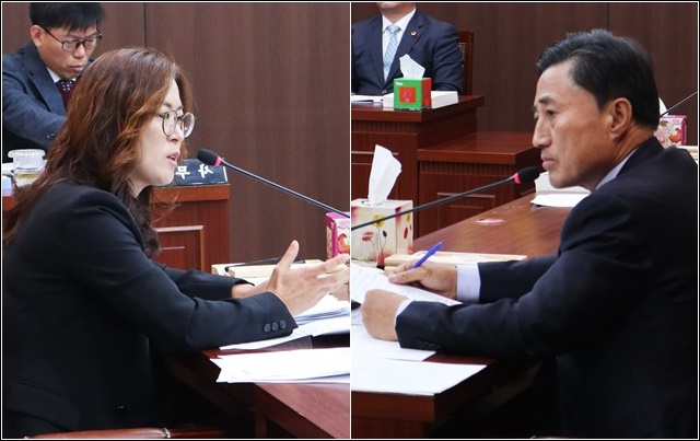 (왼쪽부터)민주당 이진련, 한국당 강성환 대구시의원(2018.11.19) / 사진.평화뉴스 김영화 기자