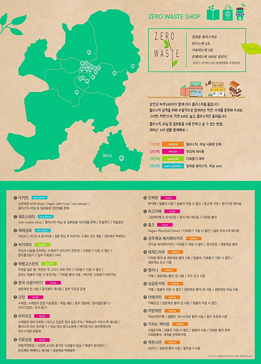 대구녹색소비자연대가 만든 '대구경북 제로웨이스트샵' 20곳 지도(2020년 11월 기준) / 자료.대구녹소연