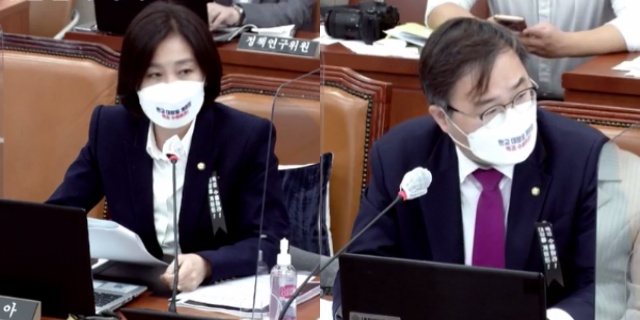 국민의힘 허은아, 홍석준 의원이 국감에서 질의 중이다.(2021.10.7) / 사진.국회 생중계 캡쳐