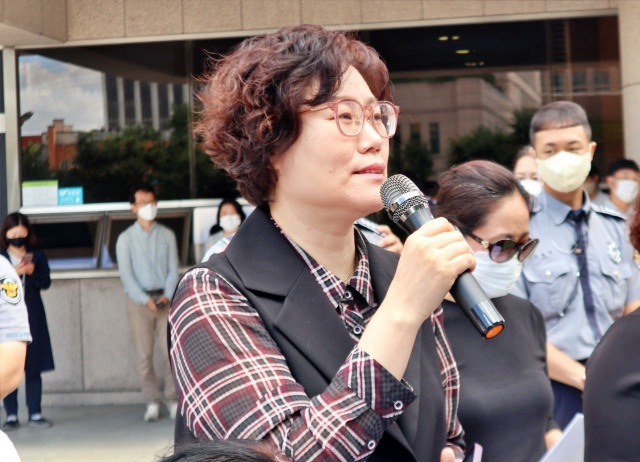 남은주 3기 대구시 인권증진위 부위원장이 발언을 하고 있다.(2022.9.21) / 사진.평화뉴스 김영화 기자