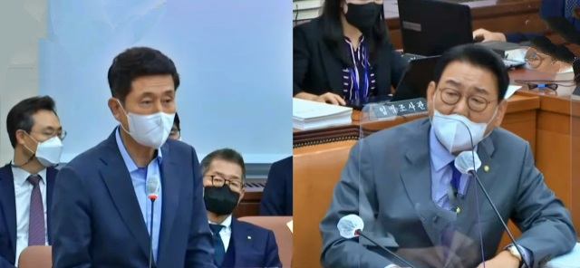 이강덕 포항시장에게 태풍 피해를 따지는 민주당 김교흥 의원(2022.10.4) / 사진.국회 생중계 캡쳐