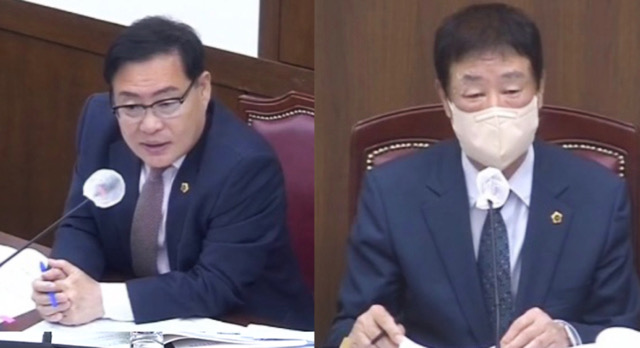 대구시의회 기획행정위 행감에서 질의하는 김대현, 임인환 의원(2022.11.14) / 사진.대구시의회