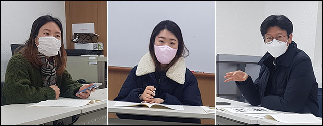 평화뉴스 66차 독자위원회(2023.1.25. 대구시민공익활동지원센터 혁신홀)...(사진 왼쪽부터) 이명은·양자희·탁기홍 독자위원 / 사진. 평화뉴스 유지웅 기자