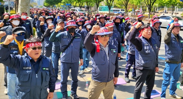 전국건설노조 대구경북건설지부 '불법하도급 철폐' 집회(2023.4.7) / 사진.평화뉴스 김영화 기자