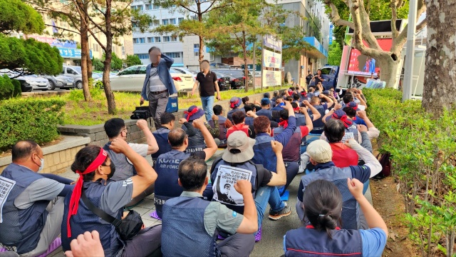 대구 북부경찰서 앞 '건설노조 간부 2명 구속 규탄대회'(2023.6.23) / 사진.건설노조대경본부