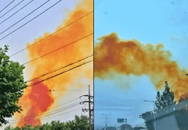 누런색 황색 연기가 대구 염색산단에서 올라오고 있다.(2023.7.13) /사진 출처.트위터