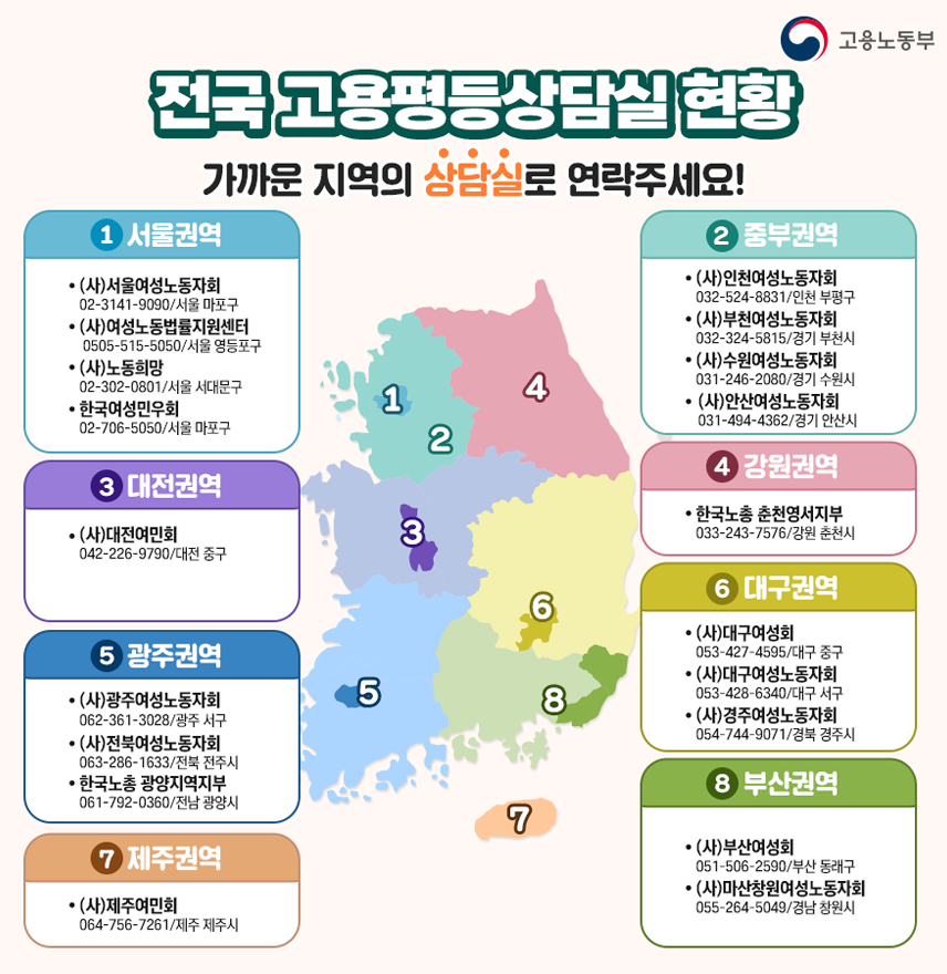 전국 고용평등상담실 현황(2023년 기준) / 자료.고용노동부