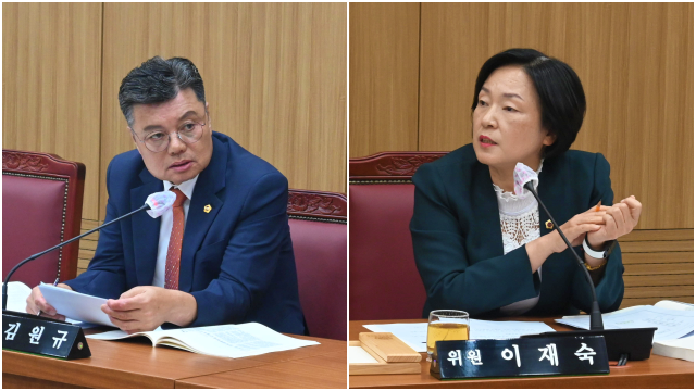 (왼쪽부터) 국민의힘 김원규 의원·이재숙 의원(2023.10.18) / 사진. 평화뉴스 정준민 기자