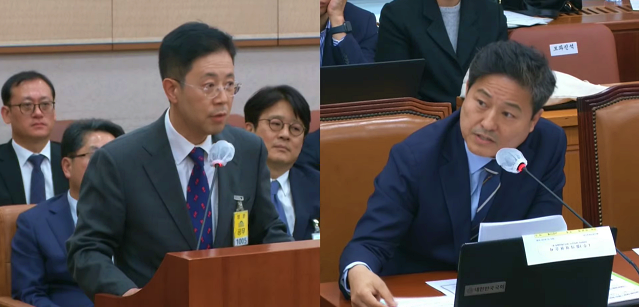 (왼쪽부터) 손준성 대구고검 차장검사, 김영배 민주당 의원(2023.10.20) / 사진. 국회 생중계