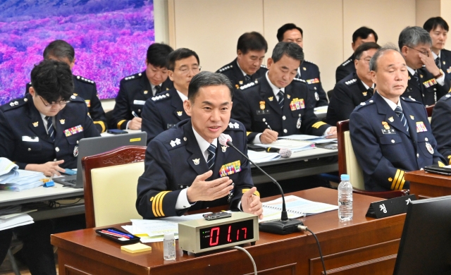 김수영 대구경찰청장이 국회 행안위의 국정감사에서 답변하고 있다.(2023.10.23) / 사진.평화뉴스 정준민 기자