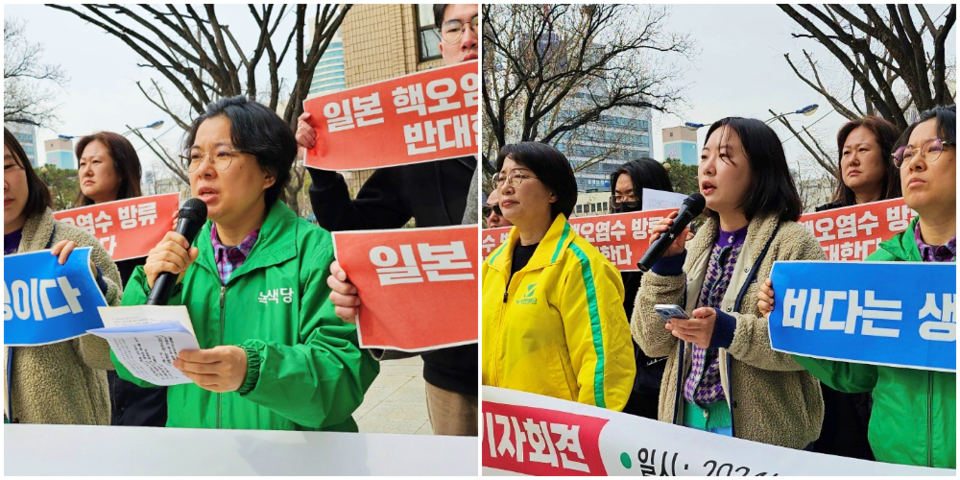 (왼쪽부터) 황정화 녹색당 대구시당위원장, 이명은 생명평화아시아 사무국장(2024.3.11.) / 사진.평화뉴스 정준민 기자
