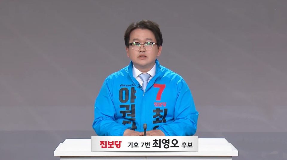 진보당 최영오 달서구병 국회의원 후보가 자신의 정책을 설명하고 있다.(2024.4.1)  사진.대구MBC 화면캡쳐