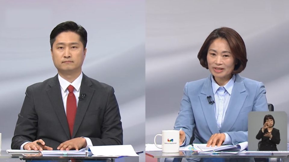 (왼쪽부터)대구 북구갑 국민의힘 우재준, 민주당 박정희 국회의원 후보(2024.4.3) / 사진.KBS대구 화면캡쳐