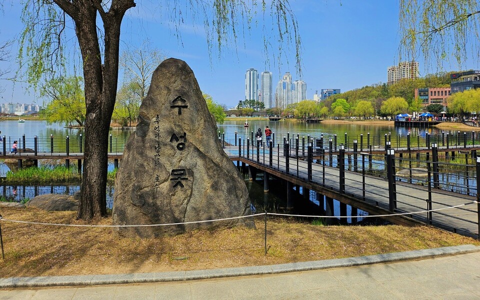 수성구 두산동에 있는 수성못(2024.4.7) / 사진.평화뉴스 정준민 기자