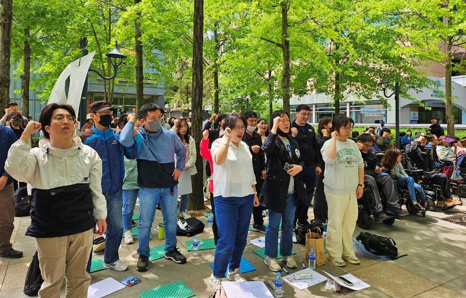 '2024 노동절 맞이 장애인 노동권 보장 촉구 결의대회'(2024.5.1. 대구 중구 국채보상운동기념관 앞) / 사진.평화뉴스 정준민 기자