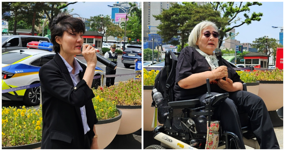 (왼쪽부터)전은애 전국장애인부모연대 대구지부장, 박명애 대구장애인차별철폐연대 공동대표(2024.5.21) / 사진.평화뉴스 정준민 기자