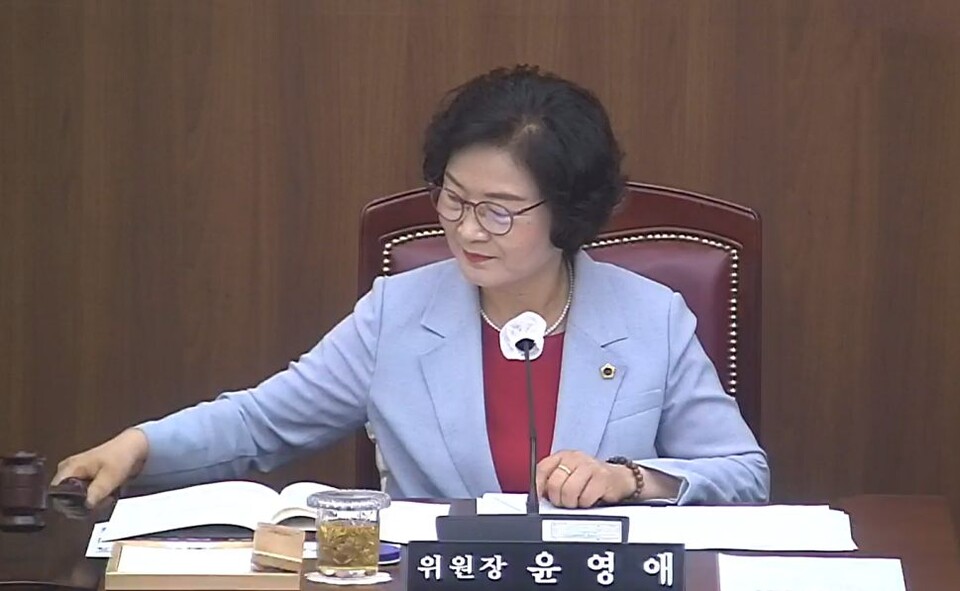 윤영애 대구시의회 기획행정위원장이 '대구시 자유총연맹 지원 조례'가 가결 후 의사봉을 두드리고 있다.(2024.7.19) / 사진.대구시의회 