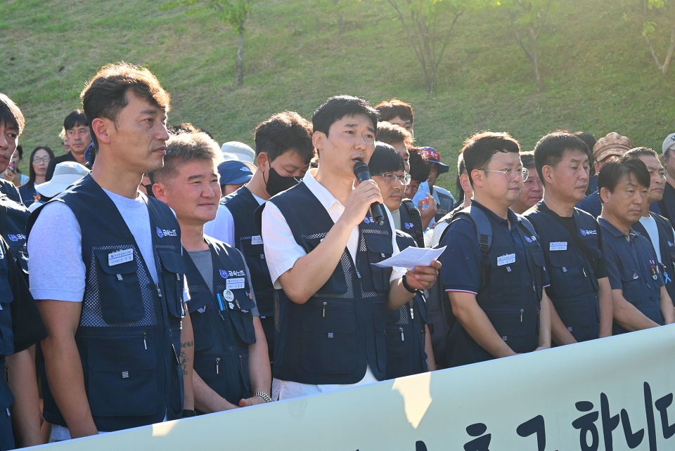 차헌호 지회장이 발언하고 있다.(2024.8.1) / 사진.평화뉴스 정준민 기자