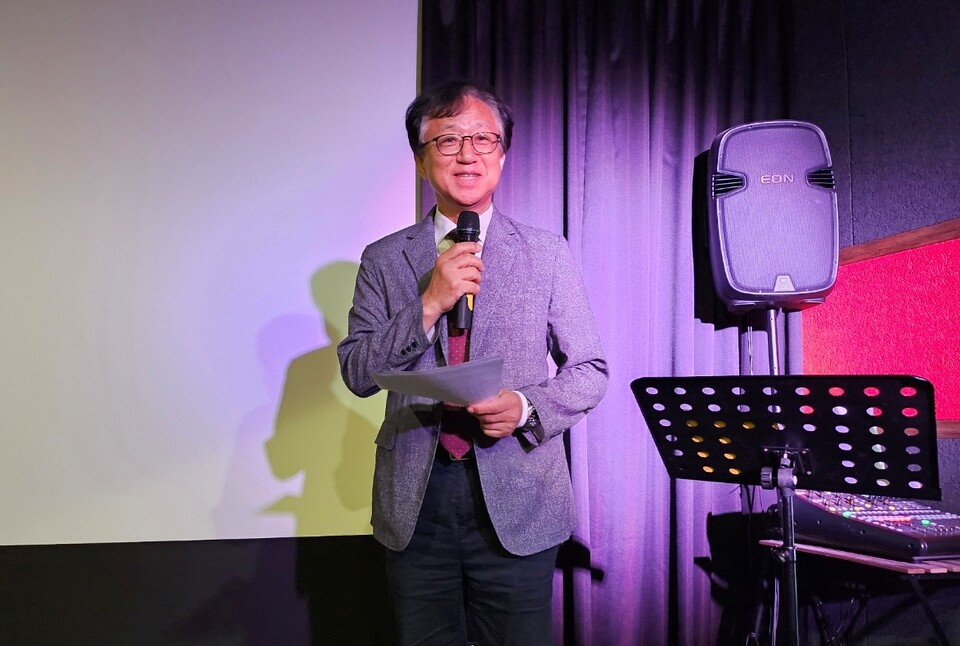 엄창옥 '(사)정신대할머니와함께하는 시민모임' 이사장이 일본 정부를 비판하고 있다.(2024.8.14) / 사진.평화뉴스 정준민 기자