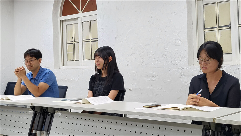 평화뉴스 9기 독자위원회...(왼쪽부터) 정현태 위원, 김지현 위원, 도교동 위원(2024.8.23) / 사진.평화뉴스 김영화 기자