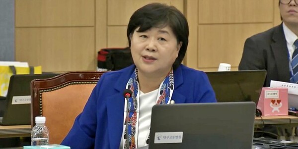 서영교 민주당 국회이원이 대구법원 국정감사장에서 김건희 여사 도이치모터스 불기소 처분에 대해 비판성 발언을 하고 있다.(2024.10.17) / 사진.국회